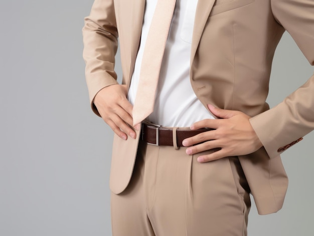 Man with stomachache on neutral background