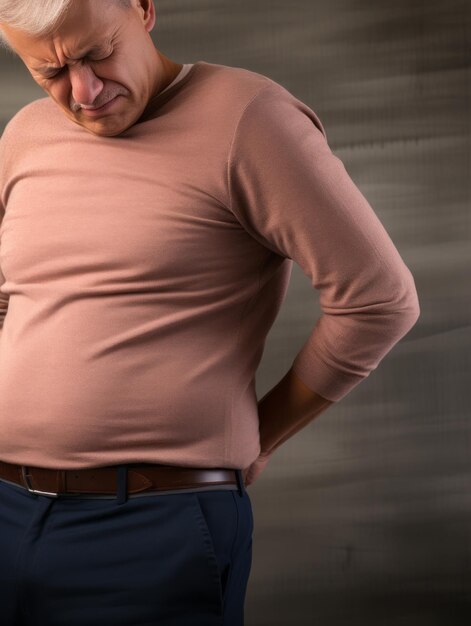 Photo man with stomachache on neutral background