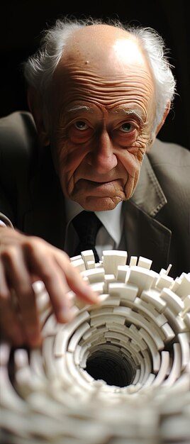 Photo a man with a suit on holding a white bowl