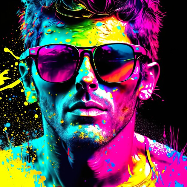 Man with sunglasses on background with ink splash