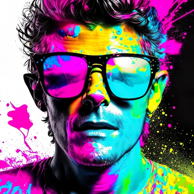 Man with sunglasses on background with ink splash