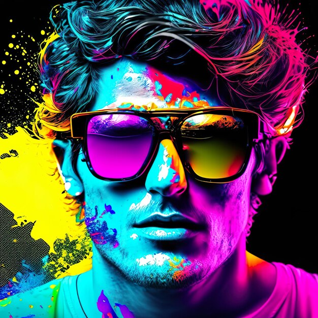 Man with sunglasses on background with ink splash