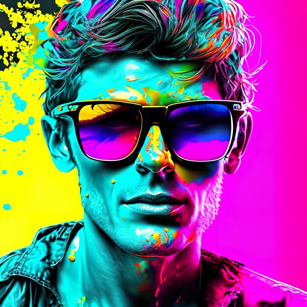 Man with sunglasses on background with ink splash