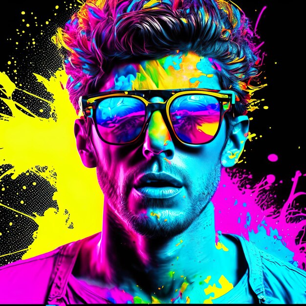 Man with sunglasses on background with ink splash