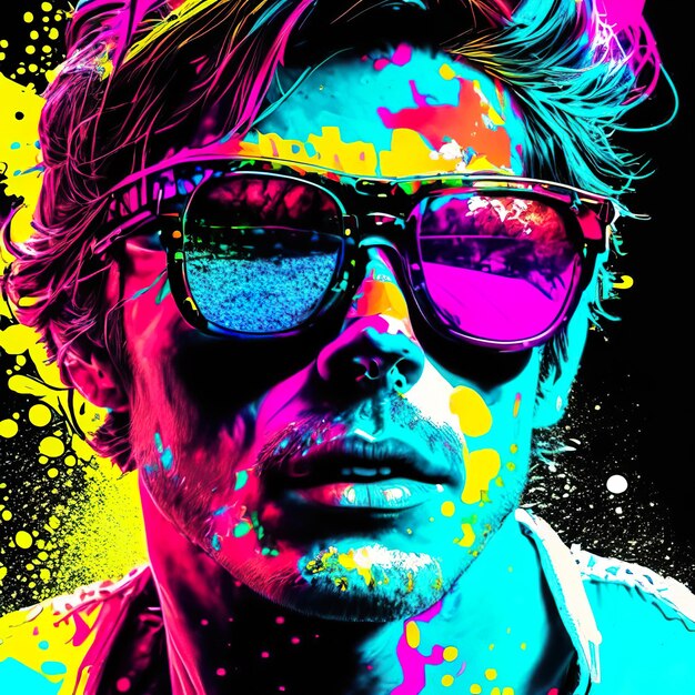 Photo man with sunglasses on background with ink splash