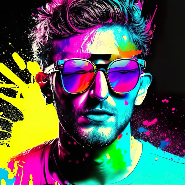 Man with sunglasses on background with ink splash