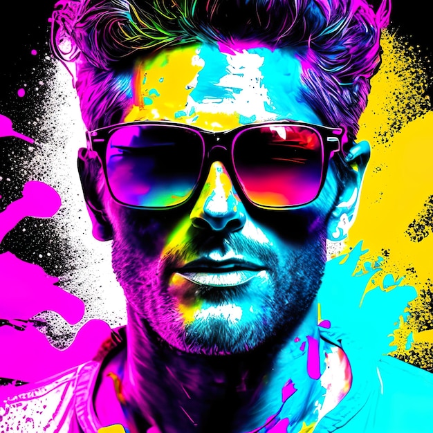 Man with sunglasses on background with ink splash
