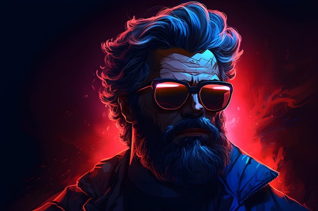a man with sunglasses and a beard in the dark space premium vector