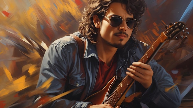 a man with sunglasses and a guitar in his hands