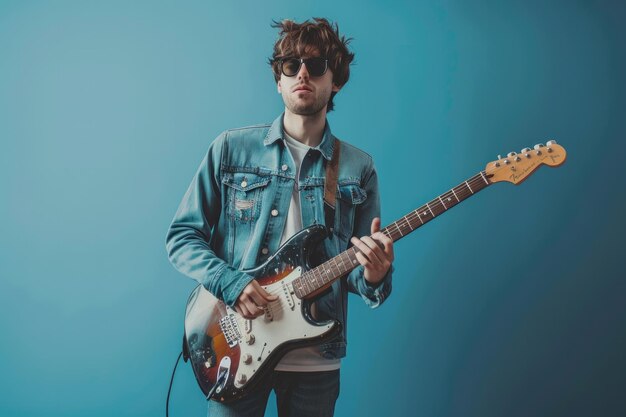 a man with sunglasses and a guitar in his hands