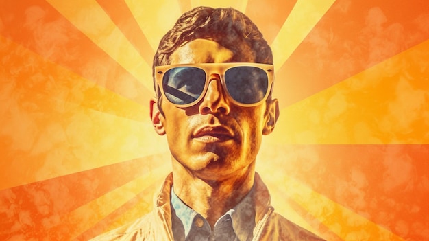 Photo a man with sunglasses and a sunburst on his face