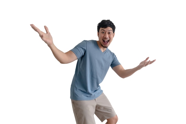 Man with surprised action pose on.