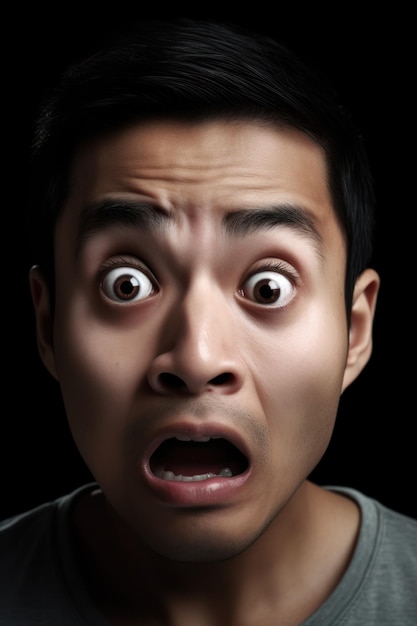 A man with a surprised face and a black background