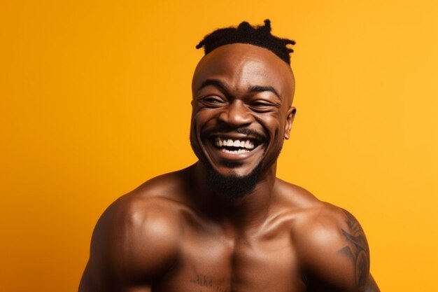 A man with a tattoo on his arm smiles for the camera