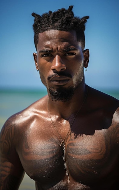 a man with a tattoo on his chest