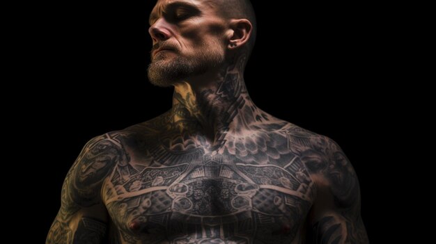 A man with a tattoo on his chest