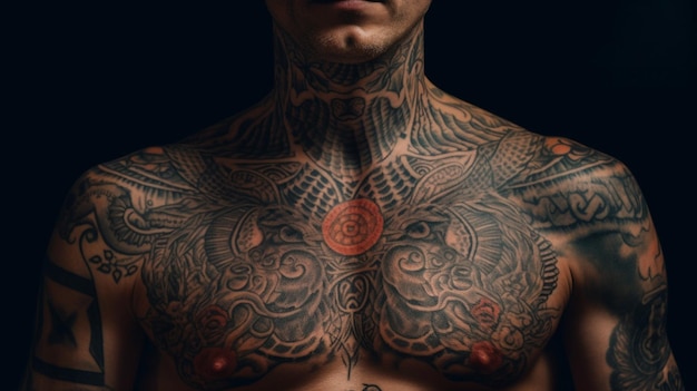 A man with a tattoo on his chest