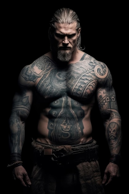 A man with a tattoo on his chest