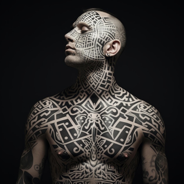 Foto un uomo con un tatuaggio sulla faccia