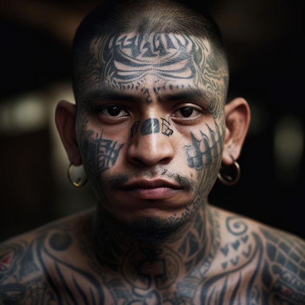 A man with tattoos on his face looking at the camera