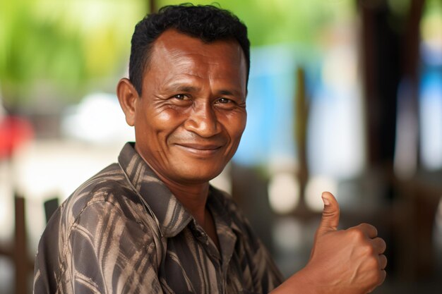 Photo a man with a thumbs up and a shirt on