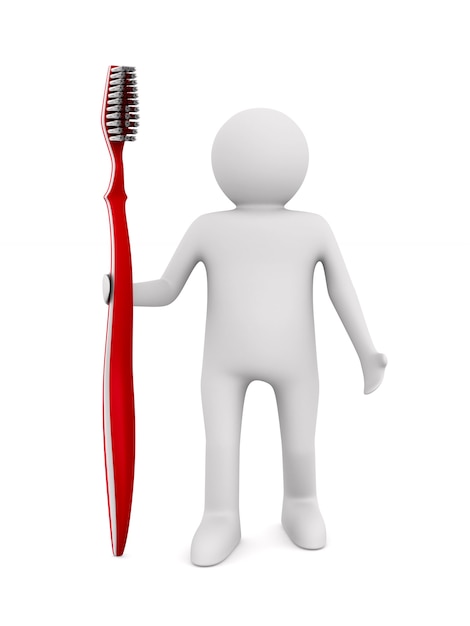 Man with tooth brush on white surface. Isolated 3D illustration.