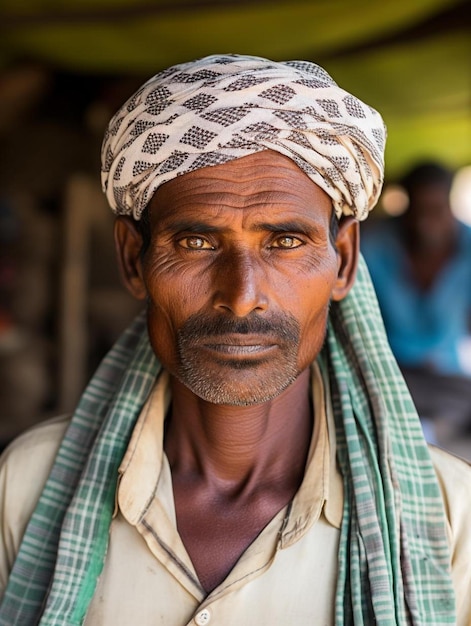 Photo a man with a turban on his head is standing in a doorway