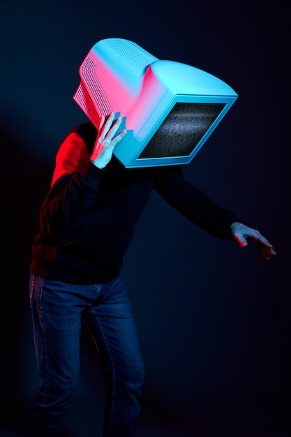 Photo man with a tv monitor for a head