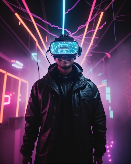 Man with virtual reality glass cyberpunk style