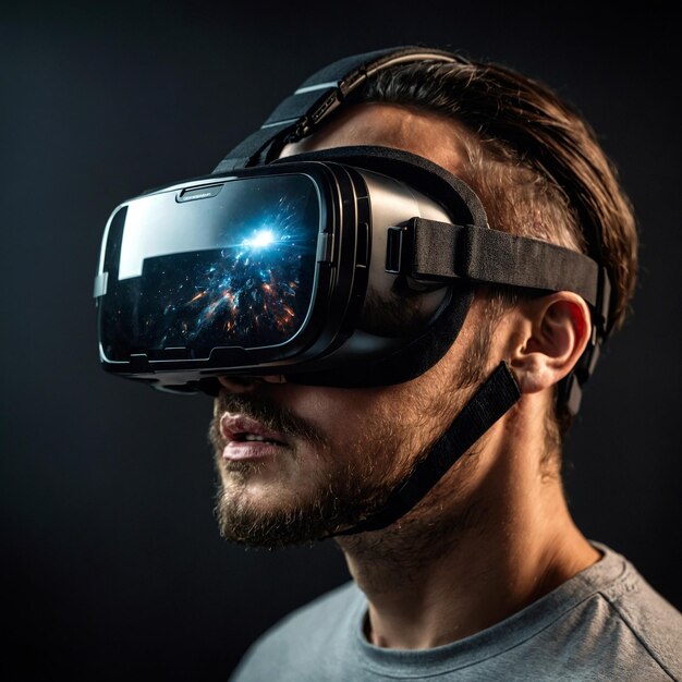 Photo man with virtual reality headset mockup