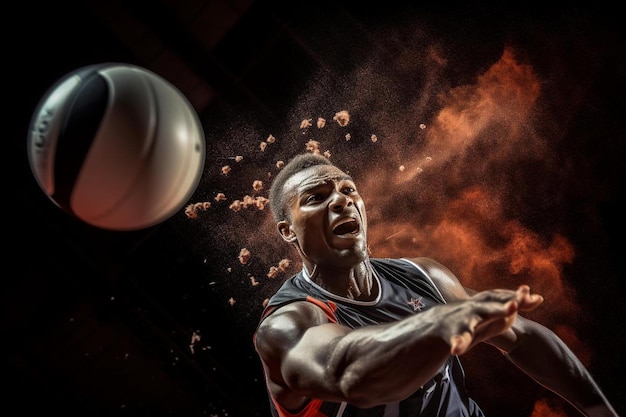 Foto un uomo con una palla da pallavolo in mano sta lanciando una palla.