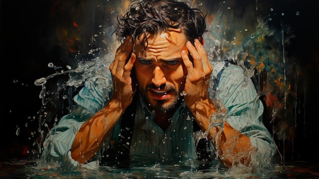 man with a wet face and wet water