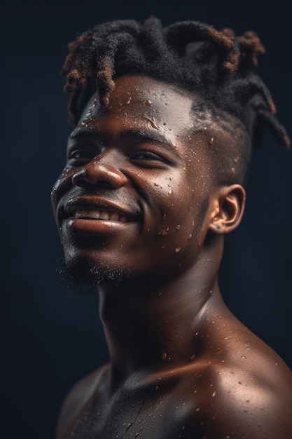 A man with wet hair and a smile on his face