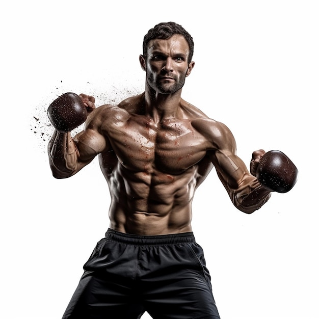 A man with a white background and a black shorts