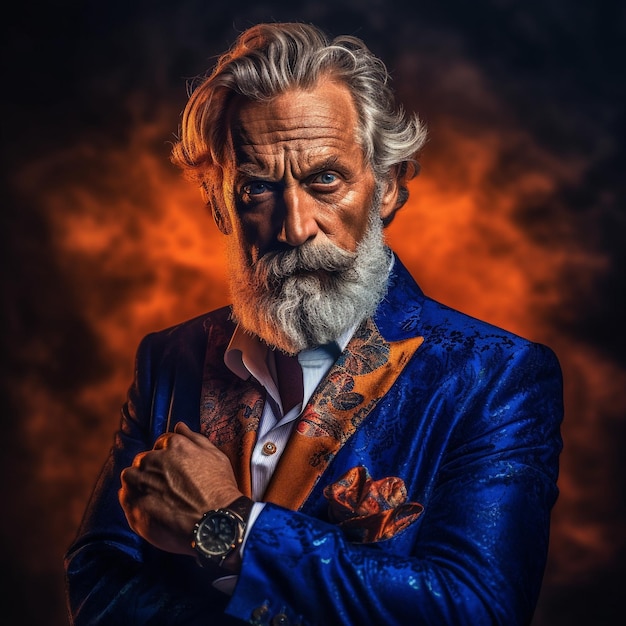 Premium AI Image | a man with a white beard and a blue suit with a gold ...