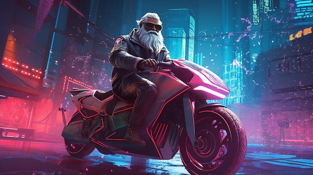 A man with a white beard and glasses riding a motorcycle.