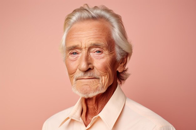 a man with a white beard and a pink shirt