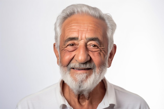 a man with a white beard and a white shirt