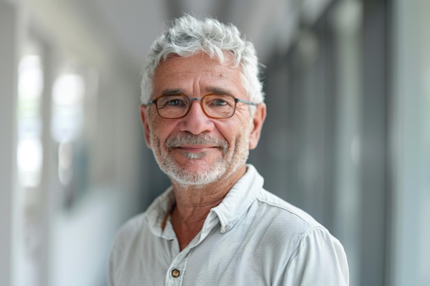 a man with white hair and glasses is wearing a shirt that says  the word  on it