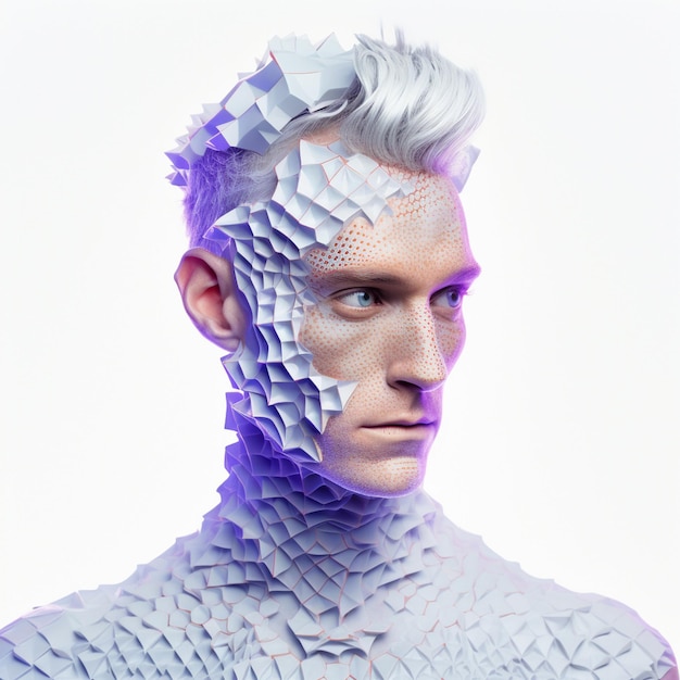 a man with a white haircut that has a face made out of lego bricks.