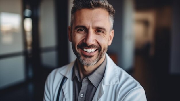 A man with a white lab coat smiles at the camera.