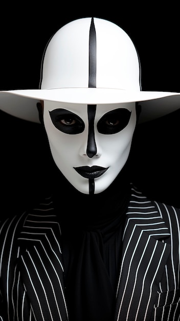 Man with White Mask on Black Background Horror Mystery and Supernatural Concept