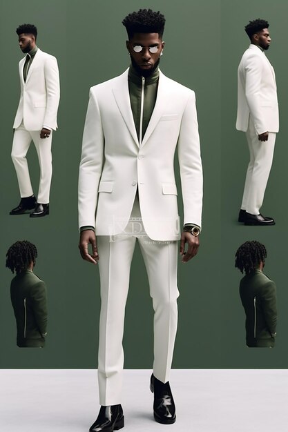 a man with a white suit and a black tie.