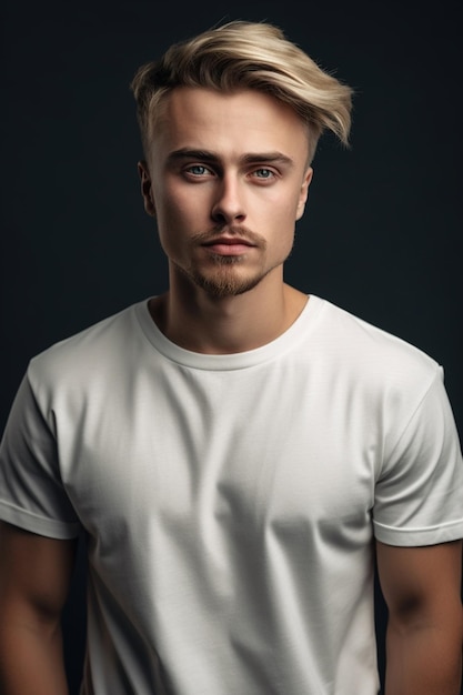 Man with a white t - shirt and blue eyes