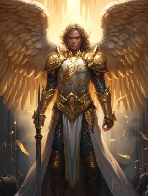 A man with wings and a sword in his hand