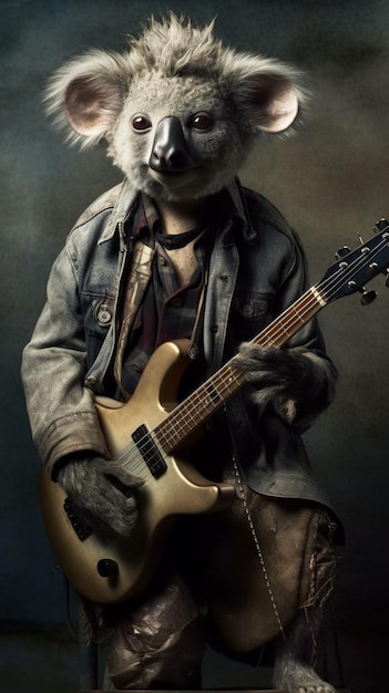 オオカミのマスクとギターを持った男