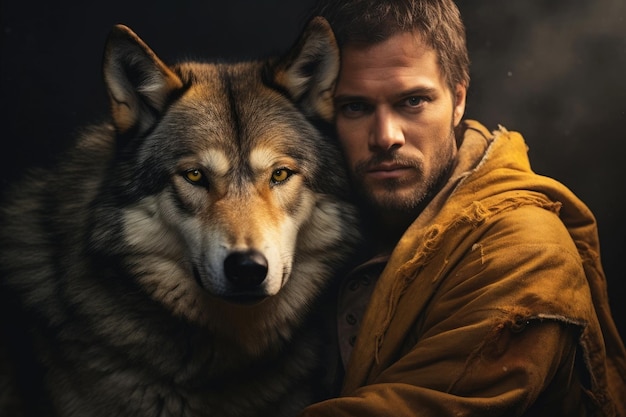 a man with a wolf