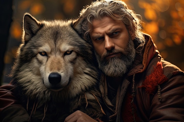 a man with a wolf