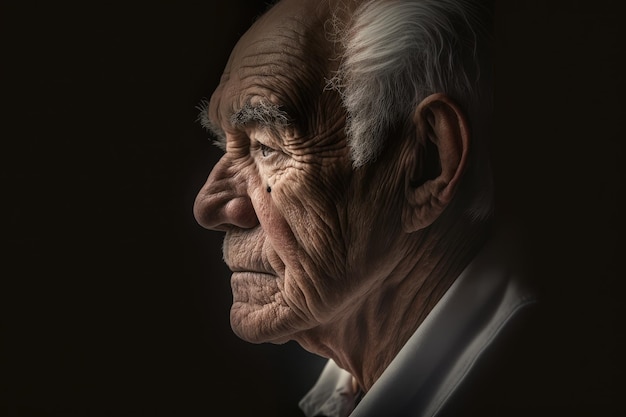 A man with wrinkles on his face is shown in a profile.