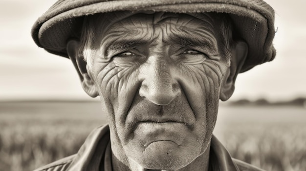 A man with wrinkles on his face looks at the camera.